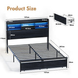 Double Black LED Bed Frame with 2 Storage Drawers and Charging Station - Close-Up Angle