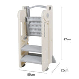 Foldable Kids Step Stool Kitchen Helper Tower in Grey, Adjustable Height, 55x55x79cm - Side View