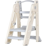 Foldable Kids Step Stool Kitchen Helper Tower in Grey, Adjustable Height, 55x55x79cm - Top-Down View