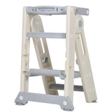 Foldable Kids Step Stool Kitchen Helper Tower in Grey, Adjustable Height, 55x55x79cm - Low Angle