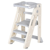 Foldable Kids Step Stool Kitchen Helper Tower in Grey, Adjustable Height, 55x55x79cm - Extra Image