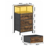 Nightstand with RGB LED Light and Charging Station, Brown, 40x30x70cm - Front View