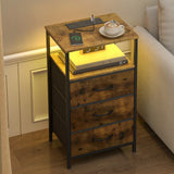 Nightstand with RGB LED Light and Charging Station, Brown, 40x30x70cm - Side View