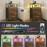 Nightstand with RGB LED Light and Charging Station, Brown, 40x30x70cm - 45-Degree Angle