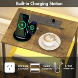 Nightstand with RGB LED Light and Charging Station, Brown, 40x30x70cm - Low Angle