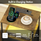 Black and Brown Nightstand with LED Light, Charging Station, and Storage - 60x40cm - Front View