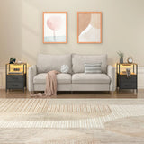 Black and Brown Nightstand with LED Light, Charging Station, and Storage - 60x40cm - Side View