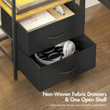 Black and Brown Nightstand with LED Light, Charging Station, and Storage - 60x40cm - Top-Down View