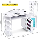 LED Manicure Table with Dust Collector and Charging Station in White - 45-Degree Angle