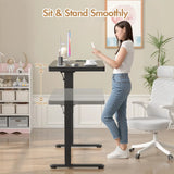 Electric Standing Desk with Drawer, One-Piece Glass Desktop, Black, 120x60cm - Front View