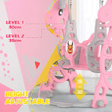 Kids 4 in 1 Slide and Swing Set with Basketball Hoop, Pink, 175x140x115cm - Front View