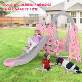 Kids 4 in 1 Slide and Swing Set with Basketball Hoop, Pink, 175x140x115cm - Rear View