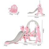 Kids 4 in 1 Slide and Swing Set with Basketball Hoop, Pink, 175x140x115cm - Low Angle