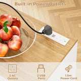 Kitchen Island Cart on Wheels with Charging Station, White, 83x38x82cm - Front View