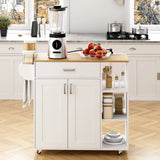 Kitchen Island Cart on Wheels with Charging Station, White, 83x38x82cm - Rear View
