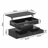 LED Lift Top Coffee Table in Black with 2-Tier Design and Drawers for Living Room - Front View