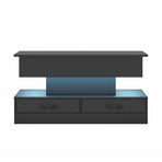 LED Lift Top Coffee Table in Black with 2-Tier Design and Drawers for Living Room