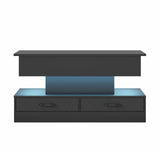 LED Lift Top Coffee Table in Black with 2-Tier Design and Drawers for Living Room - Side View