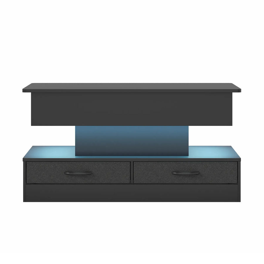 LED Lift Top Coffee Table in Black with 2-Tier Design and Drawers for Living Room