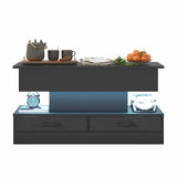 LED Lift Top Coffee Table in Black with 2-Tier Design and Drawers for Living Room - Top-Down View