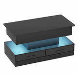 LED Lift Top Coffee Table in Black with 2-Tier Design and Drawers for Living Room - Extra Image