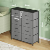 Grey Tallboy Chest of 8 Drawers Storage Cabinet for Bedroom and Living Room - Low Angle