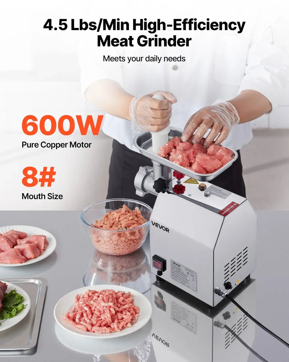 Commercial Electric Meat Grinder, Stainless Steel, 2.04 kg/Min, Sausage Stuffer