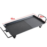2000W Electric Teppanyaki Grill Non-Stick Hot Plate Smokeless Black 48x28cm - Front View