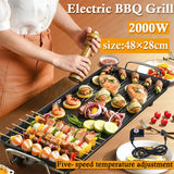 2000W Electric Teppanyaki Grill Non-Stick Hot Plate Smokeless Black 48x28cm - Close-Up Angle