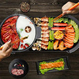 Electric 2 in 1 Black BBQ Grill and Hot Pot with Non-Stick Surface, 1360W, 69x26x11.5cm - Front View
