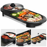 Electric 2 in 1 Black BBQ Grill and Hot Pot with Non-Stick Surface, 1360W, 69x26x11.5cm - Side View