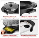 Electric 2 in 1 Black BBQ Grill and Hot Pot with Non-Stick Surface, 1360W, 69x26x11.5cm - Top-Down View
