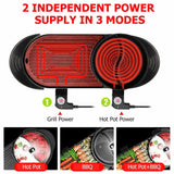 Electric 2 in 1 Black BBQ Grill and Hot Pot with Non-Stick Surface, 1360W, 69x26x11.5cm - 45-Degree Angle