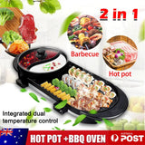 Electric 2 in 1 Black BBQ Grill and Hot Pot with Non-Stick Surface, 1360W, 69x26x11.5cm - Close-Up Angle