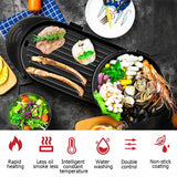 Electric 2 in 1 Black BBQ Grill and Hot Pot with Non-Stick Surface, 1360W, 69x26x11.5cm - Low Angle