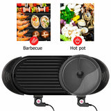 Electric 2 in 1 Black BBQ Grill and Hot Pot with Non-Stick Surface, 1360W, 69x26x11.5cm - Extra Image