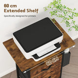 61x38cm Walnut Printer Stand, 4-Tier Mobile File Cabinet with Storage Drawer - Side View