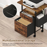 61x38cm Walnut Printer Stand, 4-Tier Mobile File Cabinet with Storage Drawer - Top-Down View