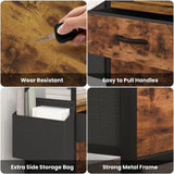 61x38cm Walnut Printer Stand, 4-Tier Mobile File Cabinet with Storage Drawer - Close-Up Angle