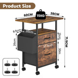 61x38cm Walnut Printer Stand, 4-Tier Mobile File Cabinet with Storage Drawer - Low Angle