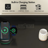 Black Bedside Table with Acrylic Door, Charging Station and RGB LED Light - Top-Down View