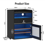Black Bedside Table with Acrylic Door, Charging Station and RGB LED Light - Rear View