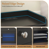 Black Bedside Table with Acrylic Door, Charging Station and RGB LED Light - Low Angle