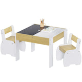 3-Piece Kids Table and Chairs Set in White with Storage, 60x60x48cm - Front View