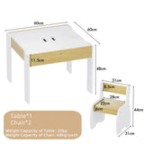 3-Piece Kids Table and Chairs Set in White with Storage, 60x60x48cm - Side View