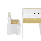 3-Piece Kids Table and Chairs Set in White with Storage, 60x60x48cm - Rear View