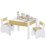 3-Piece Kids Table and Chairs Set in White with Storage, 60x60x48cm - Low Angle