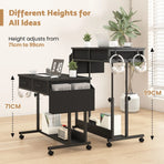 Small Portable Black Rolling Standing Desk with Wheels 80 x 48cm