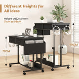 Small Portable Black Rolling Standing Desk with Wheels 80 x 48cm - 45-Degree Angle