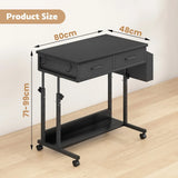 Small Portable Black Rolling Standing Desk with Wheels 80 x 48cm - Close-Up Angle